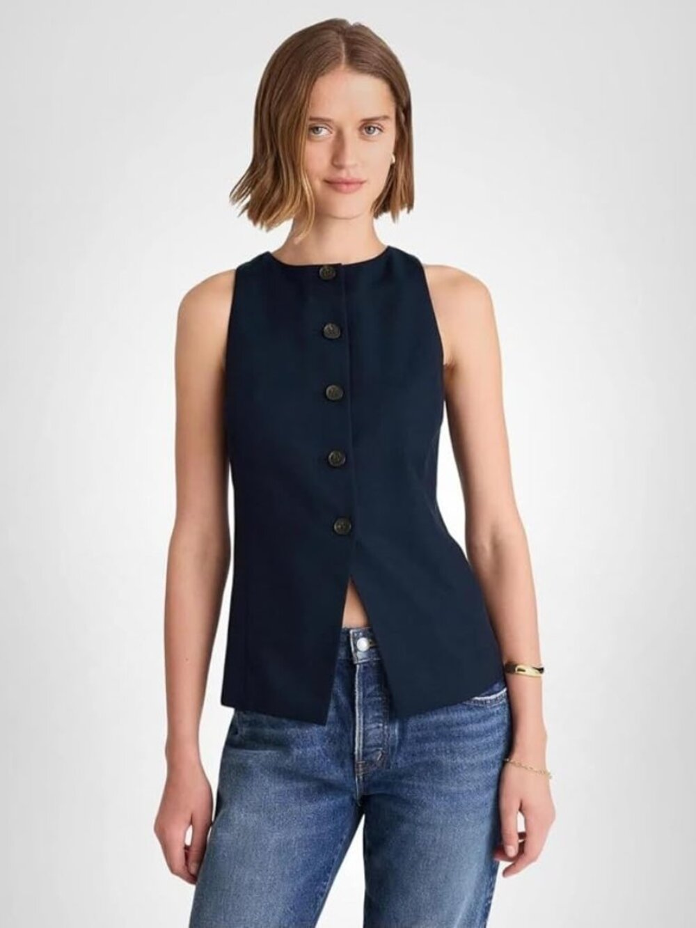 Madewell Crewneck Cutaway Vest in Drapey Twill In Midnight Navy, 4